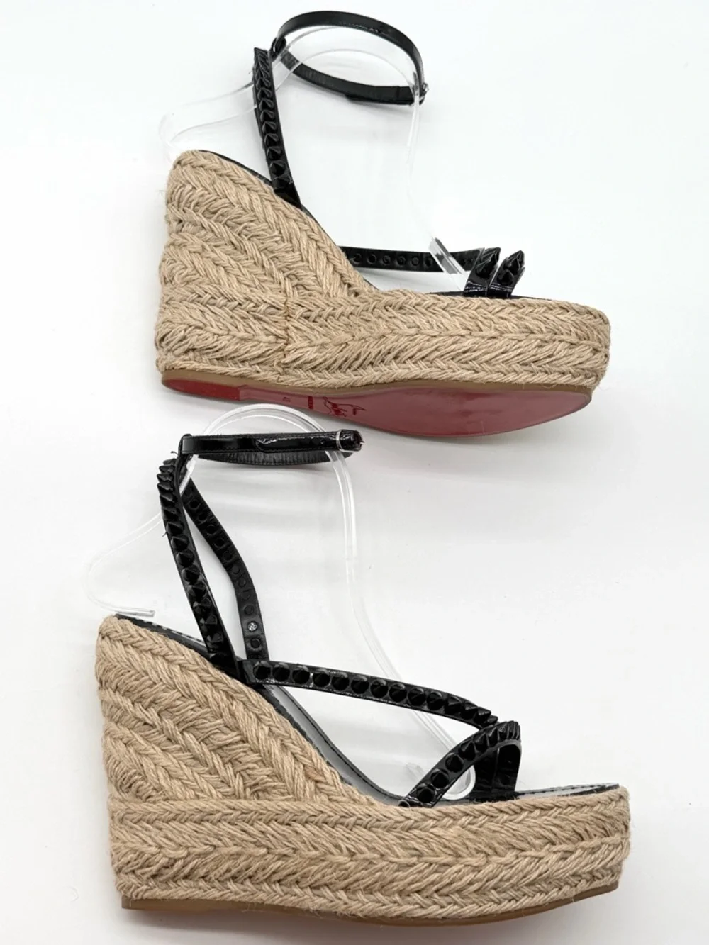 Christian Louboutin Mafaldina Zeppa Black Leather Espadrille Wedge EU 40 US 10